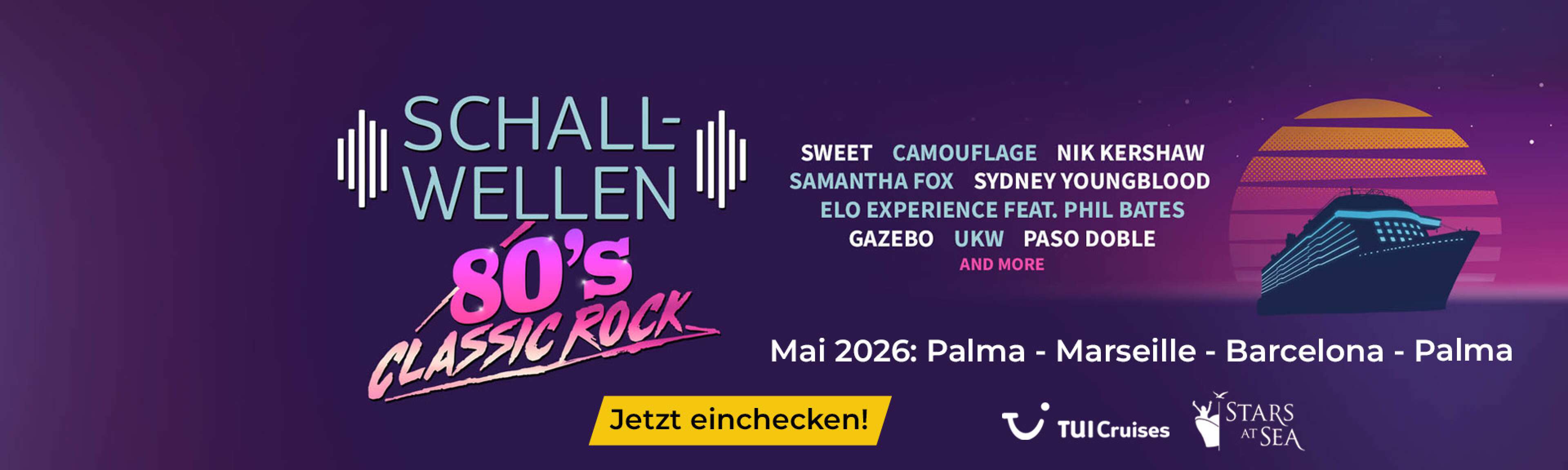 Plakat der TUI Schallwellen 80's Classic Rock Kreuzfahrt 2026