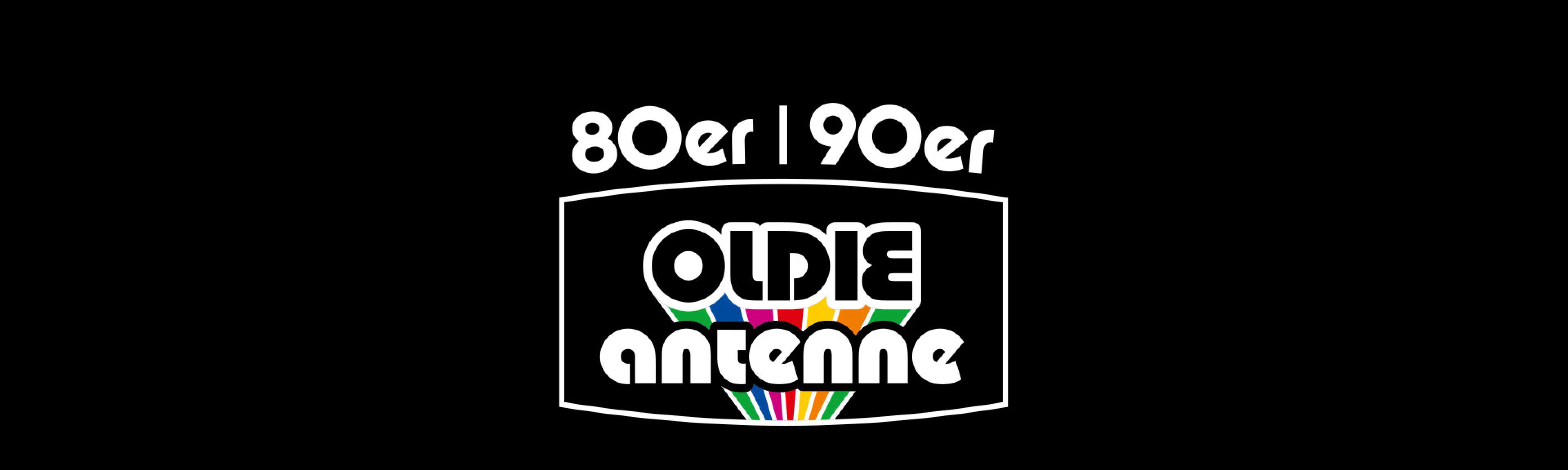 Logo 80er 90er OLDIE ANTENNE auf schwarzem Hintergrund