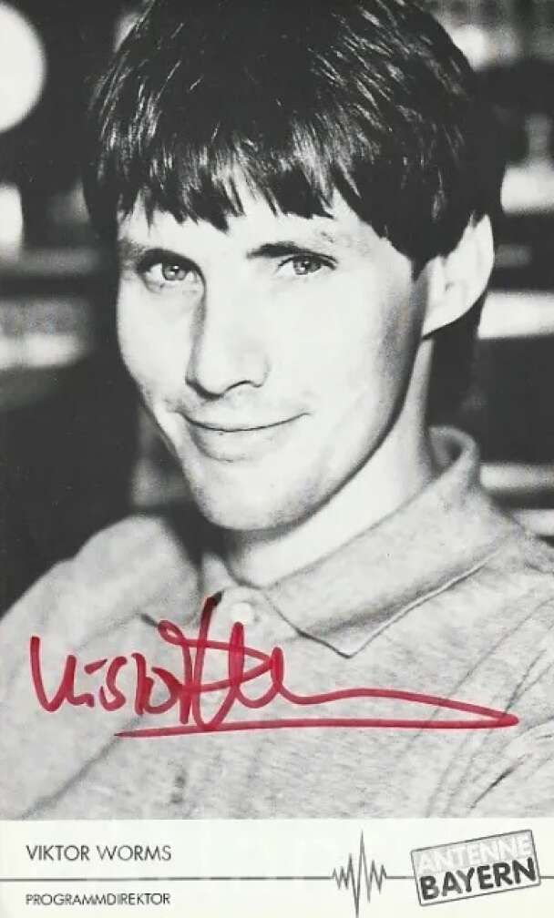 Viktor Worms Autogrammkarte als ANTENNE BAYERN-Programmdirektor