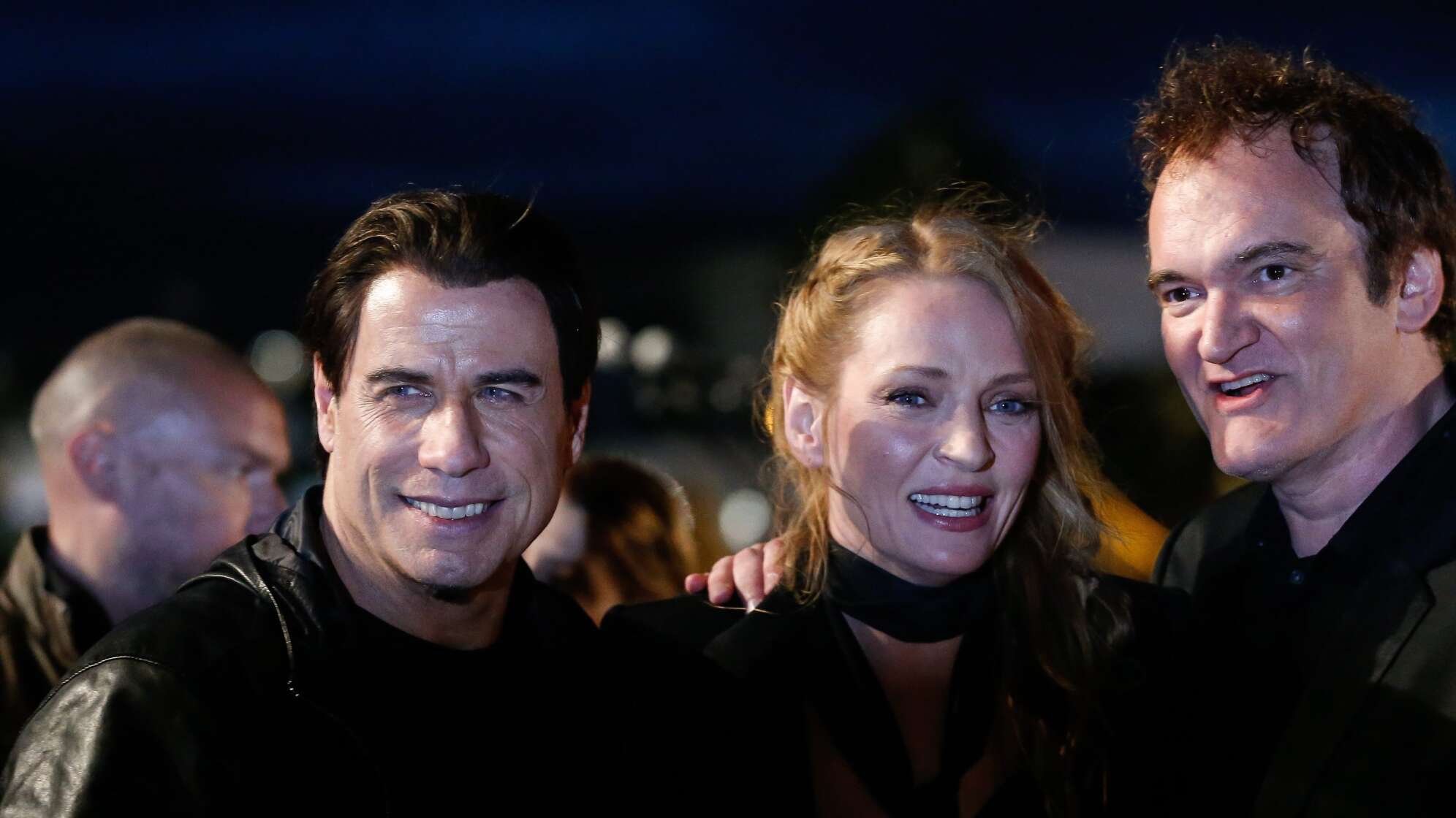 John Travolta mit Uma Thurman und Quentin Tarantino