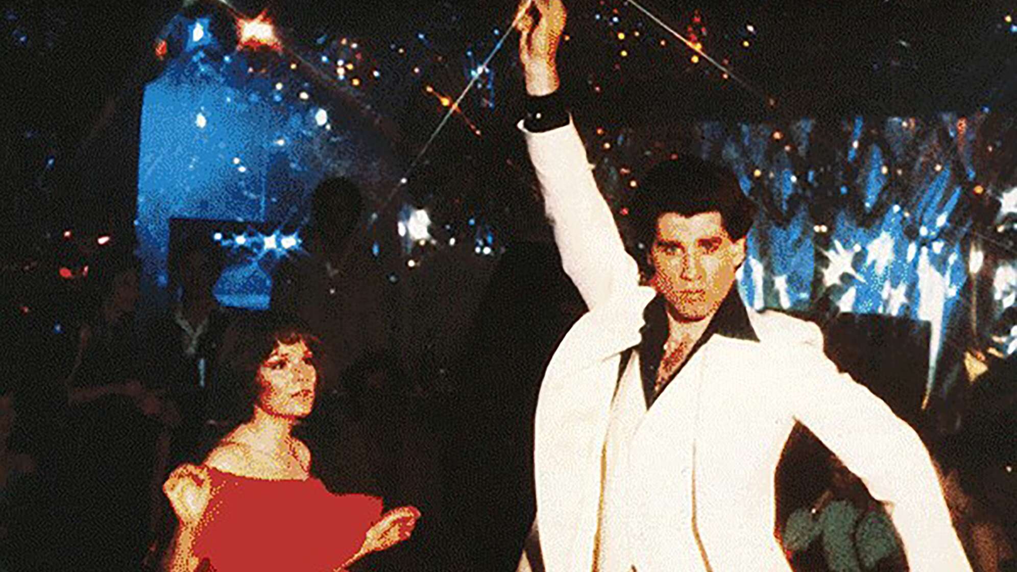 Plakat für Auktion John Travolta mit weißem Anzug